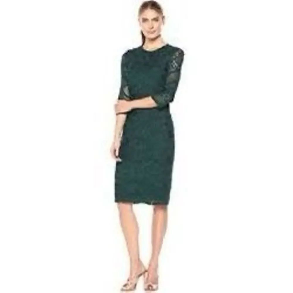 JS Collections Size 2 Ribbon Applique Lace Dress Emerald Green Knee Length